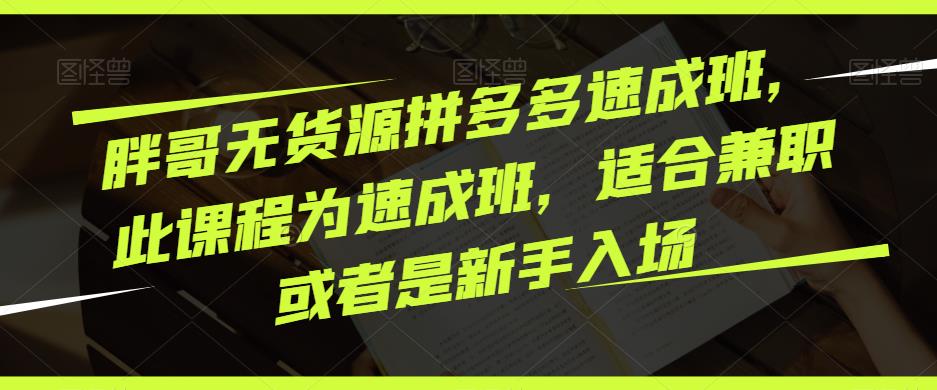 胖哥无货源拼多多速成班，此课程为速成班，适合兼职或者是新手入场-小柒笔记