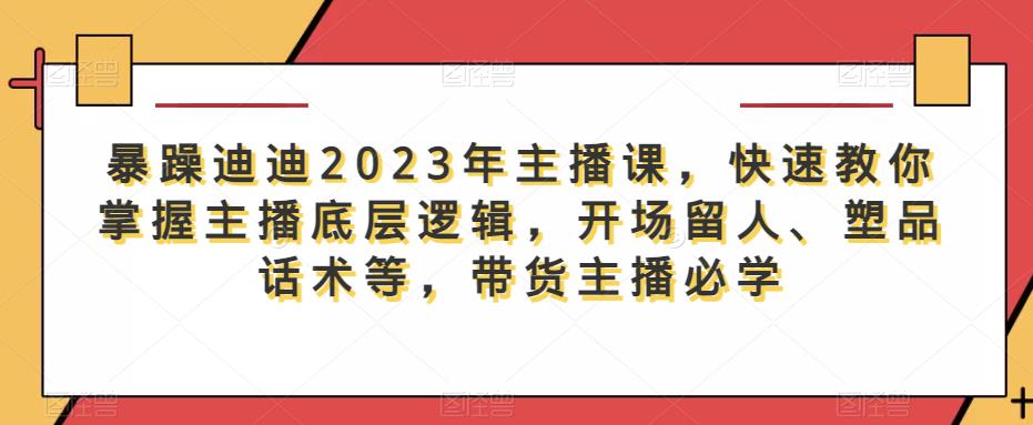 暴躁迪迪2023年主播课，快速教你掌握主播底层逻辑，开场留人、塑品话术等，带货主播必学-小柒笔记