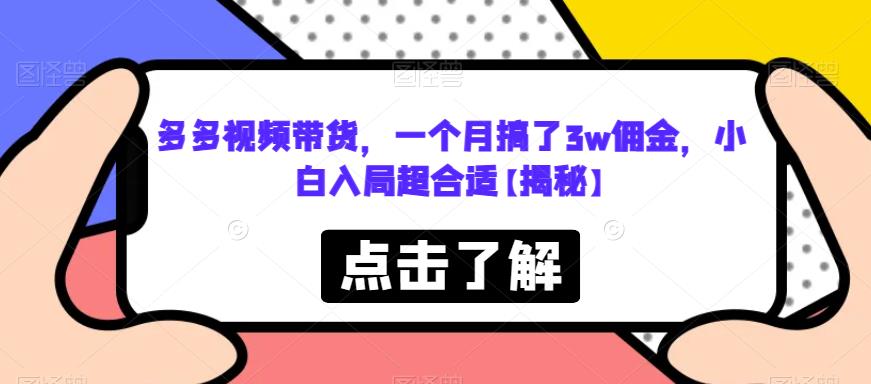 多多视频带货，一个月搞了3w佣金，小白入局超合适【揭秘】-小柒笔记