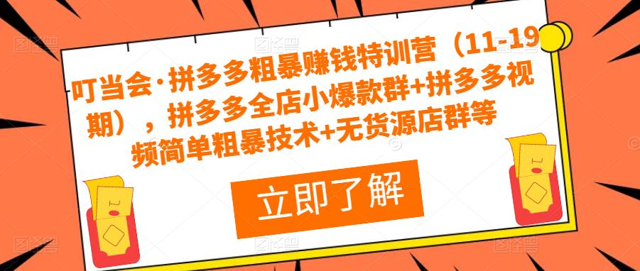 叮当会·拼多多粗暴赚钱特训营（11-19期），拼多多全店小爆款群+拼多多视频简单粗暴技术+无货源店群等-小柒笔记