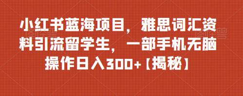 小红书蓝海项目，雅思词汇资料引流留学生，一部手机无脑操作日入300+【揭秘】-小柒笔记