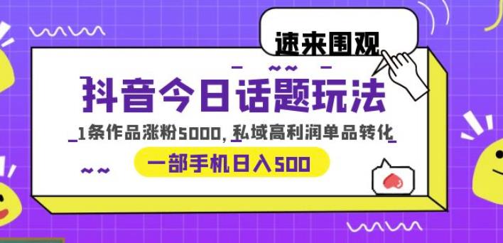 抖音今日话题玩法，1条作品涨粉5000，私域高利润单品转化一部手机日入500【揭秘】-小柒笔记