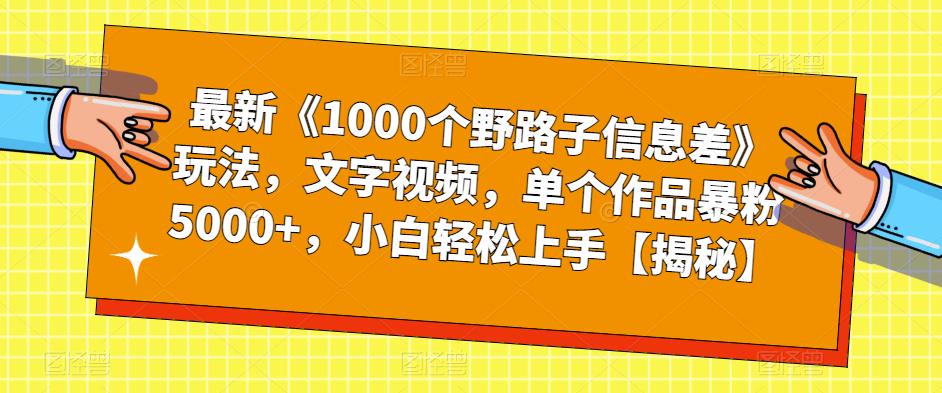 最新《1000个野路子信息差》玩法，文字视频，单个作品暴粉5000+，小白轻松上手【揭秘】-小柒笔记