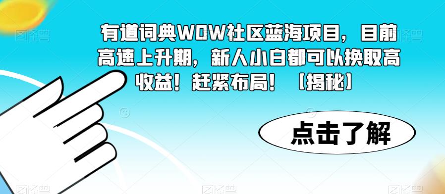 有道词典WOW社区蓝海项目，目前高速上升期，新人小白都可以换取高收益！赶紧布局！【揭秘】-小柒笔记