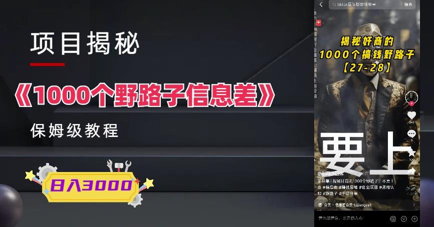 1000个野路子信息差保姆式教程-单日变现3000+的玩法解密-小柒笔记