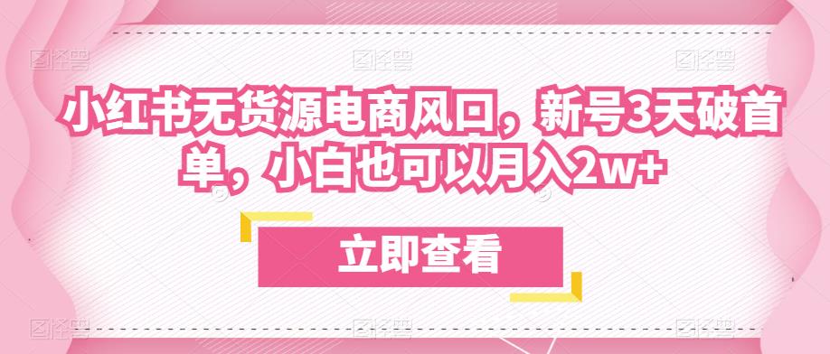 众狼电商余文小红书无货源电商风口，新号3天破首单，小白也可以月入2w+-小柒笔记