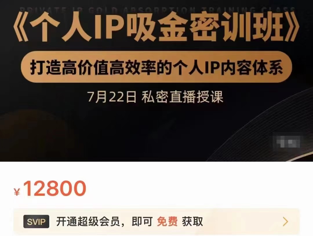 个人IP吸金密训班，打造高价值高效率的个人IP内容体系（价值12800元）-小柒笔记