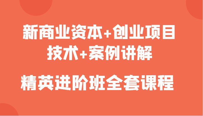 新商业资本+创业项目，技术+案例讲解，精英进阶班全套课程-小柒笔记