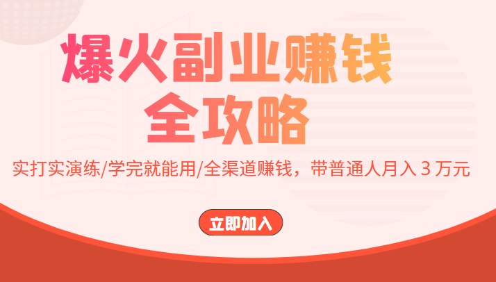 爆火副业赚钱全攻略：实打实演练/学完就能用/全渠道赚钱，带普通人月入３万元-小柒笔记