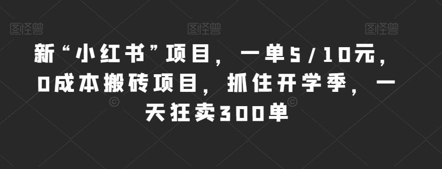 新“小红书”项目，一单5/10元，0成本搬砖项目，抓住开学季，一天狂卖300单【揭秘】-小柒笔记