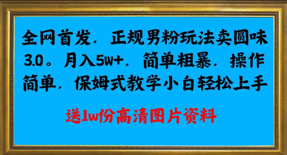 全网首发正规男粉玩法卖圆味3.0，月入5W+，简单粗暴，操作简单，保姆式教学，小白轻松上手-小柒笔记