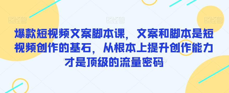 爆款短视频文案脚本课，文案和脚本是短视频创作的基石，从根本上提升创作能力才是顶级的流量密码-小柒笔记