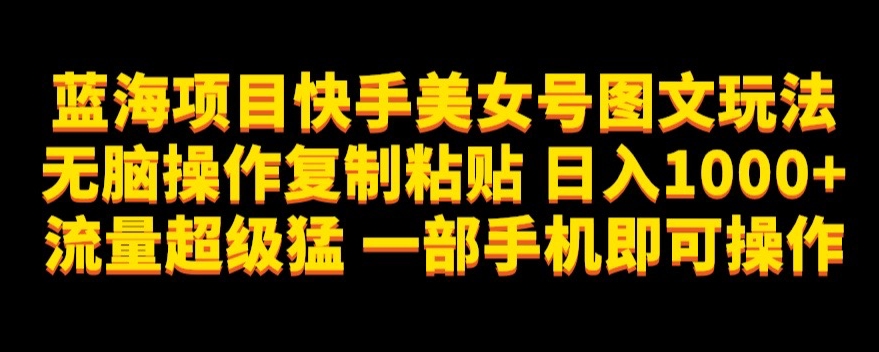 蓝海项目快手美女号图文玩法，无脑操作复制粘贴，日入1000+流量超级猛一部手机即可操作【揭秘】-小柒笔记