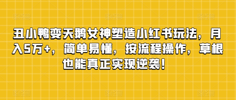 丑小鸭变天鹅女神塑造小红书玩法，月入5万+，简单易懂，按流程操作，草根也能真正实现逆袭！-小柒笔记