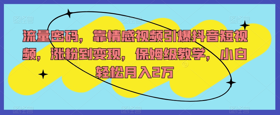 流量密码，靠情感视频引爆抖音短视频，涨粉到变现，保姆级教学，小白轻松月入2万【揭秘】-小柒笔记