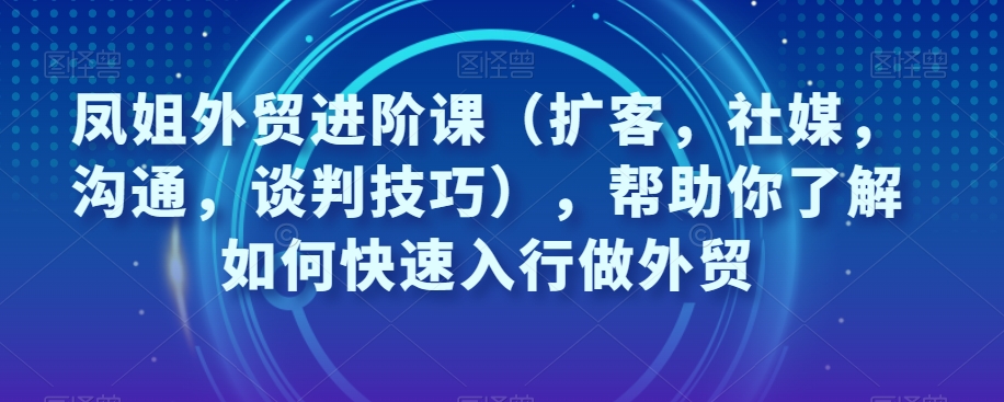 凤姐外贸进阶课（扩客，社媒，沟通，谈判技巧），帮助你了解如何快速入行做外贸-小柒笔记