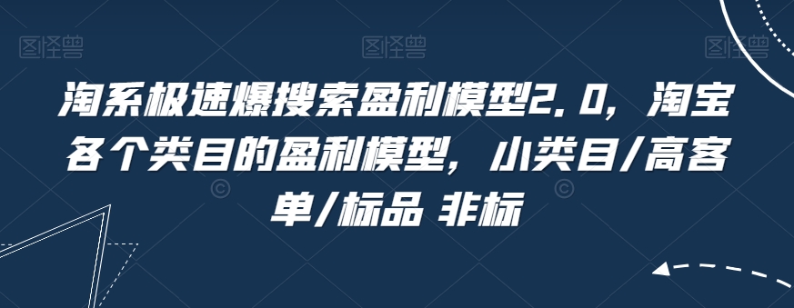 淘系极速爆搜索盈利模型2.0，淘宝各个类目的盈利模型，小类目/高客单/标品 非标-小柒笔记