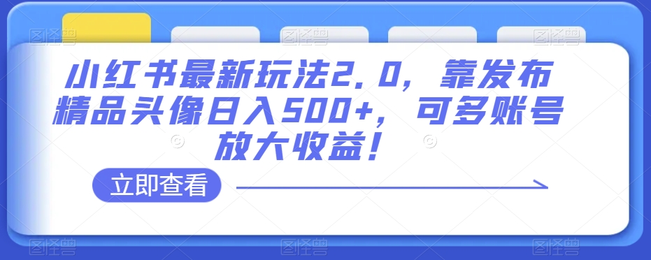 小红书最新玩法2.0，靠发布精品头像日入500+，可多账号放大收益！【揭秘】-小柒笔记