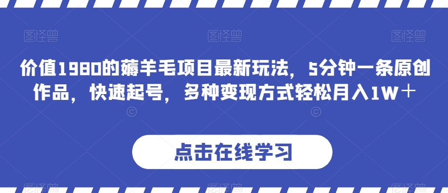 价值1980的薅羊毛项目最新玩法，5分钟一条原创作品，快速起号，多种变现方式轻松月入1W＋【揭秘】-小柒笔记