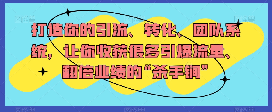 打造你的引流、转化、团队系统，让你收获很多引爆流量、翻倍业绩的“杀手锏”-小柒笔记