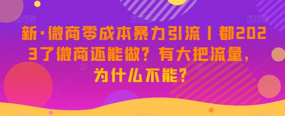 新·微商零成本暴力引流丨都2023了微商还能做？有大把流量，为什么不能？-小柒笔记