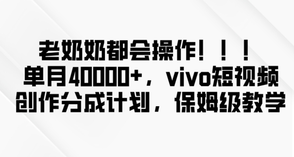 老奶奶都会操作，新平台无脑操作，单月40000+，vivo短视频创作分成计划【揭秘】-小柒笔记