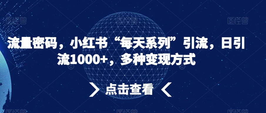 流量密码，小红书“每天系列”引流，日引流1000+，多种变现方式【揭秘】-小柒笔记