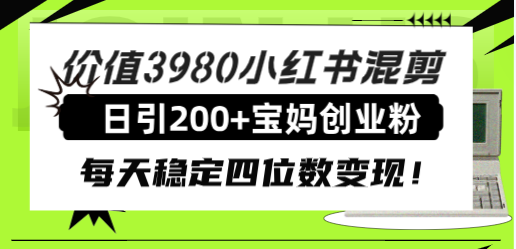 价值3980小红书混剪日引200+宝妈创业粉，每天稳定四位数变现！-小柒笔记