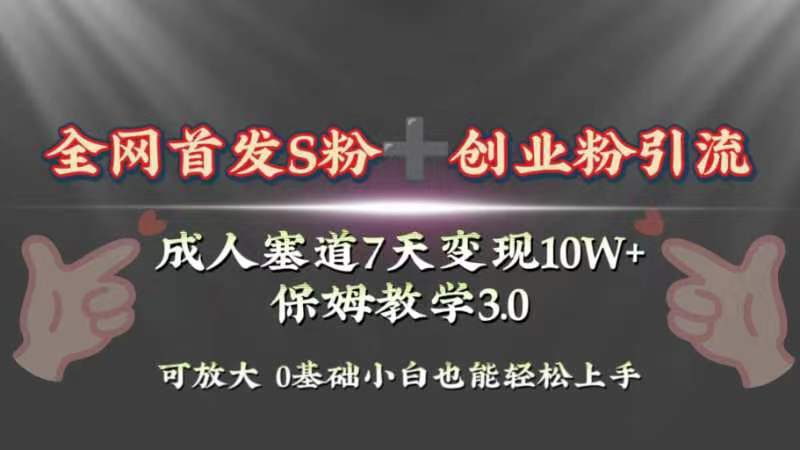 全网首发s粉加创业粉引流变现，成人用品赛道7天变现10w+保姆教学3.0-小柒笔记