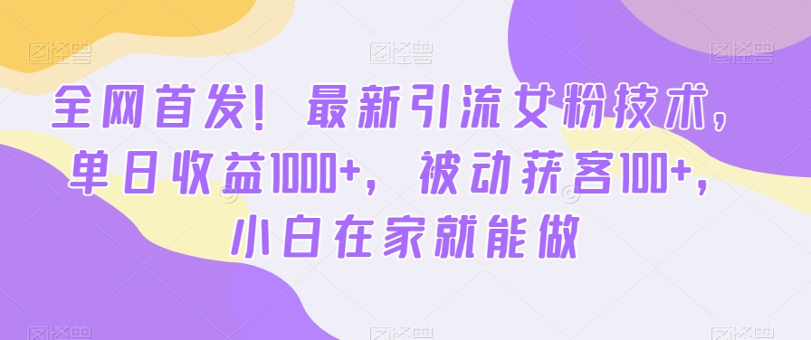 全网首发！最新引流女粉技术，单日收益1000+，被动获客100+，小白在家就能做【揭秘】-小柒笔记