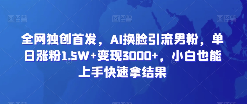 全网独创首发，AI换脸引流男粉，单日涨粉1.5W+变现3000+，小白也能上手快速拿结果【揭秘】-小柒笔记