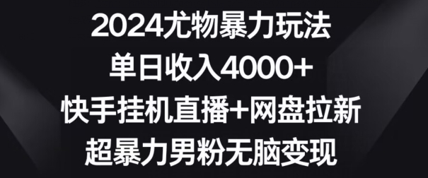 2024尤物暴力玩法，单日收入4000+，快手挂机直播+网盘拉新，超暴力男粉无脑变现【揭秘】-小柒笔记