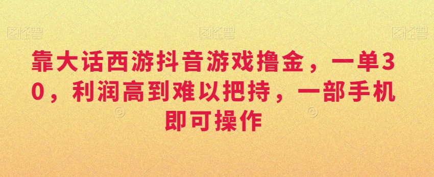 靠大话西游抖音游戏撸金，一单30，利润高到难以把持，一部手机即可操作，日入3000+【揭秘】-小柒笔记