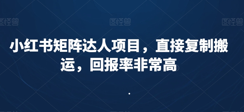 小红书矩阵达人项目，直接复制搬运，回报率非常高-小柒笔记