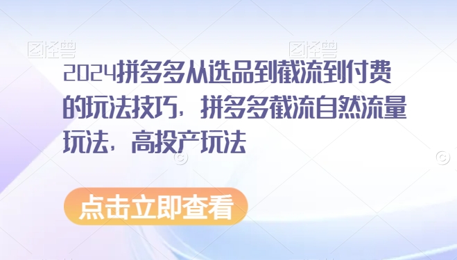 2024拼多多从选品到截流到付费的玩法技巧，拼多多截流自然流量玩法，高投产玩法-小柒笔记