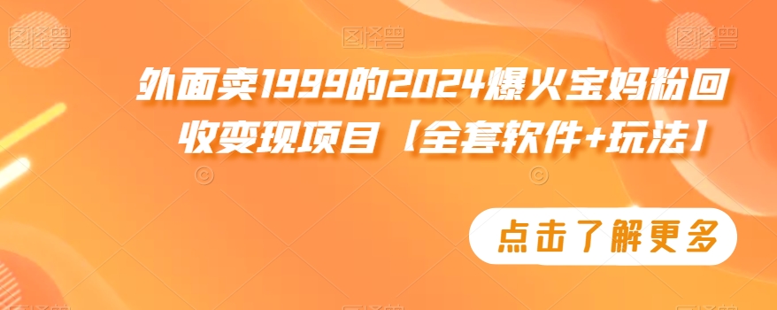 外面卖1999的2024爆火宝妈粉回收变现项目【全套软件+玩法】【揭秘】-小柒笔记