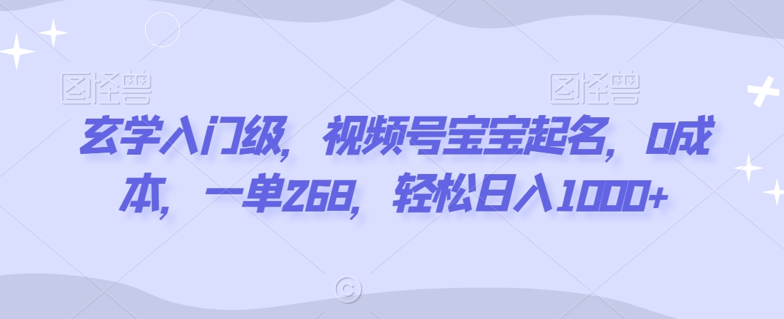 玄学入门级，视频号宝宝起名，0成本，一单268，轻松日入1000+【揭秘】-小柒笔记