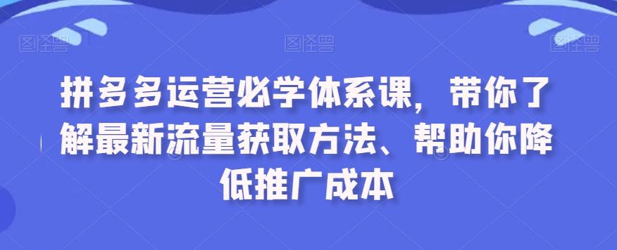 拼多多运营必学体系课，带你了解最新流量获取方法、帮助你降低推广成本-小柒笔记