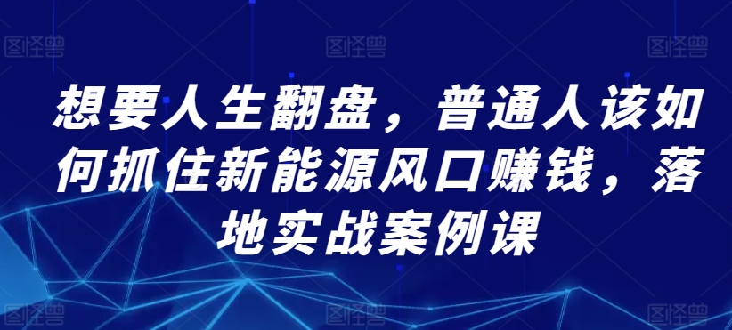 想要人生翻盘，普通人该如何抓住新能源风口赚钱，落地实战案例课-小柒笔记