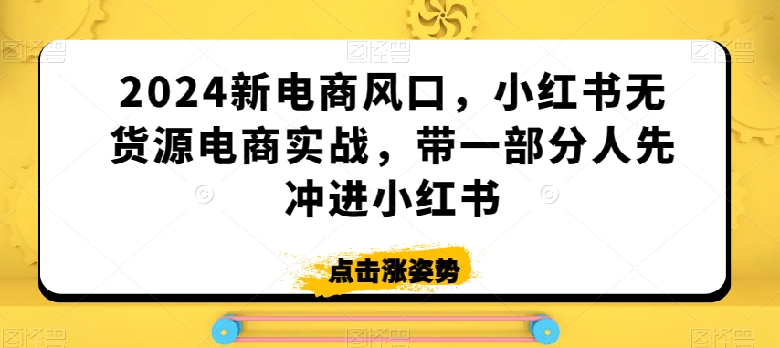 2024新电商风口，小红书无货源电商实战，带一部分人先冲进小红书-小柒笔记