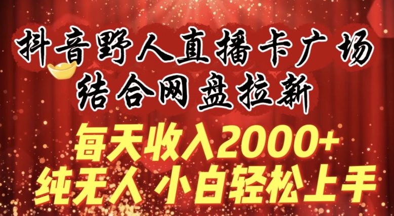 每天收入2000+，抖音野人直播卡广场，结合网盘拉新，纯无人，小白轻松上手【揭秘】-小柒笔记