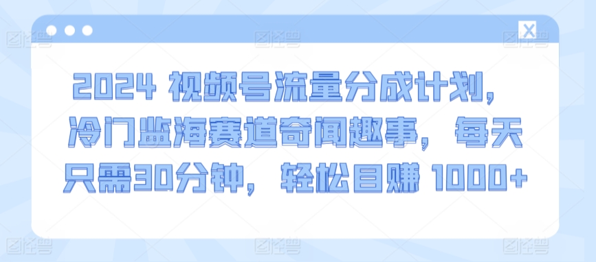 2024视频号流量分成计划，冷门监海赛道奇闻趣事，每天只需30分钟，轻松目赚 1000+【揭秘】-小柒笔记