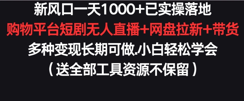 新风口一天1000+已实操落地购物平台短剧无人直播+网盘拉新+带货多种变现长期可做【揭秘】-小柒笔记