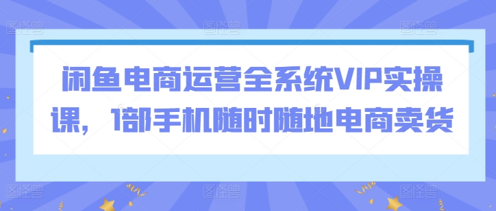 闲鱼电商运营全系统VIP实操课，1部手机随时随地电商卖货-小柒笔记