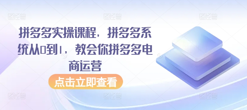 拼多多实操课程，拼多多系统从0到1，教会你拼多多电商运营-小柒笔记