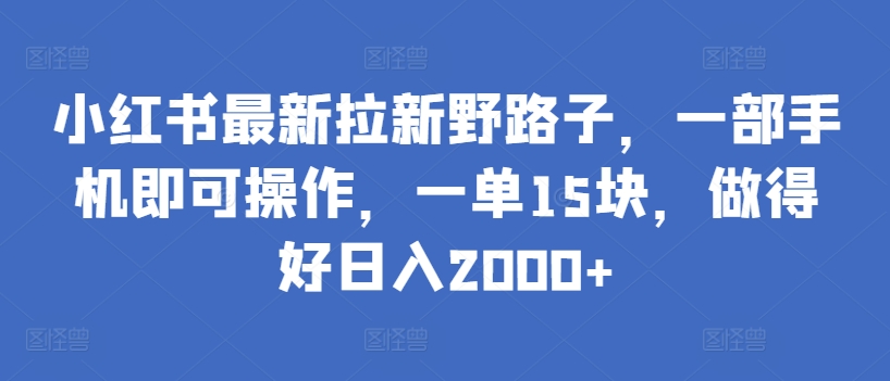 小红书最新拉新野路子，一部手机即可操作，一单15块，做得好日入2000+【揭秘】-小柒笔记