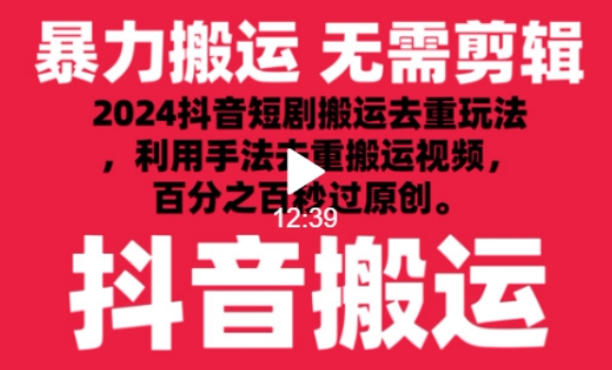 2024最新抖音搬运技术，抖音短剧视频去重，手法搬运，利用工具去重，达到秒过原创的效果【揭秘】-小柒笔记