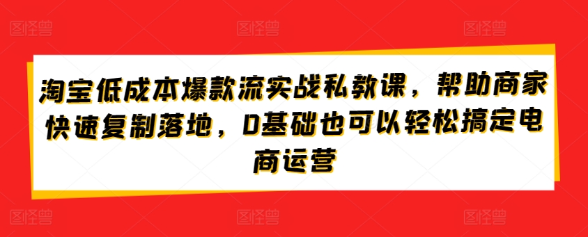 淘宝低成本爆款流实战私教课，帮助商家快速复制落地，0基础也可以轻松搞定电商运营-小柒笔记