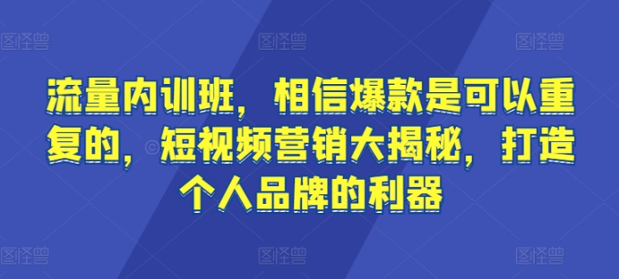 流量内训班，相信爆款是可以重复的，短视频营销大揭秘，打造个人品牌的利器-小柒笔记