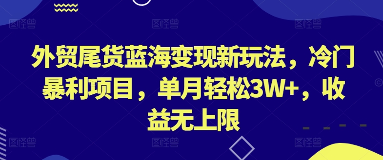 外贸尾货蓝海变现新玩法，冷门暴利项目，单月轻松3W+，收益无上限【揭秘】-小柒笔记